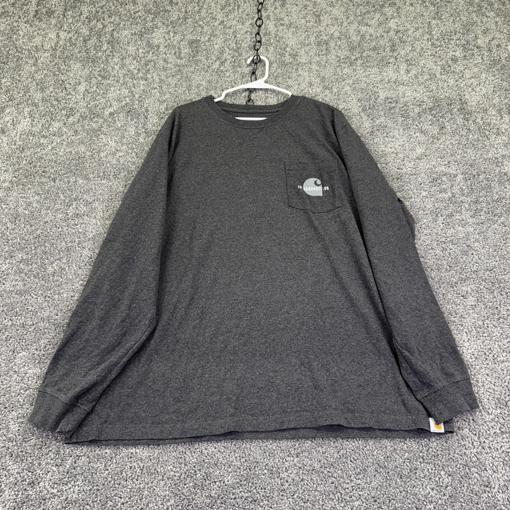 Carhartt Shirt Mens 2XL Gray Long Sleeve Pocket Tee Logo Relaxed Fit Workwear